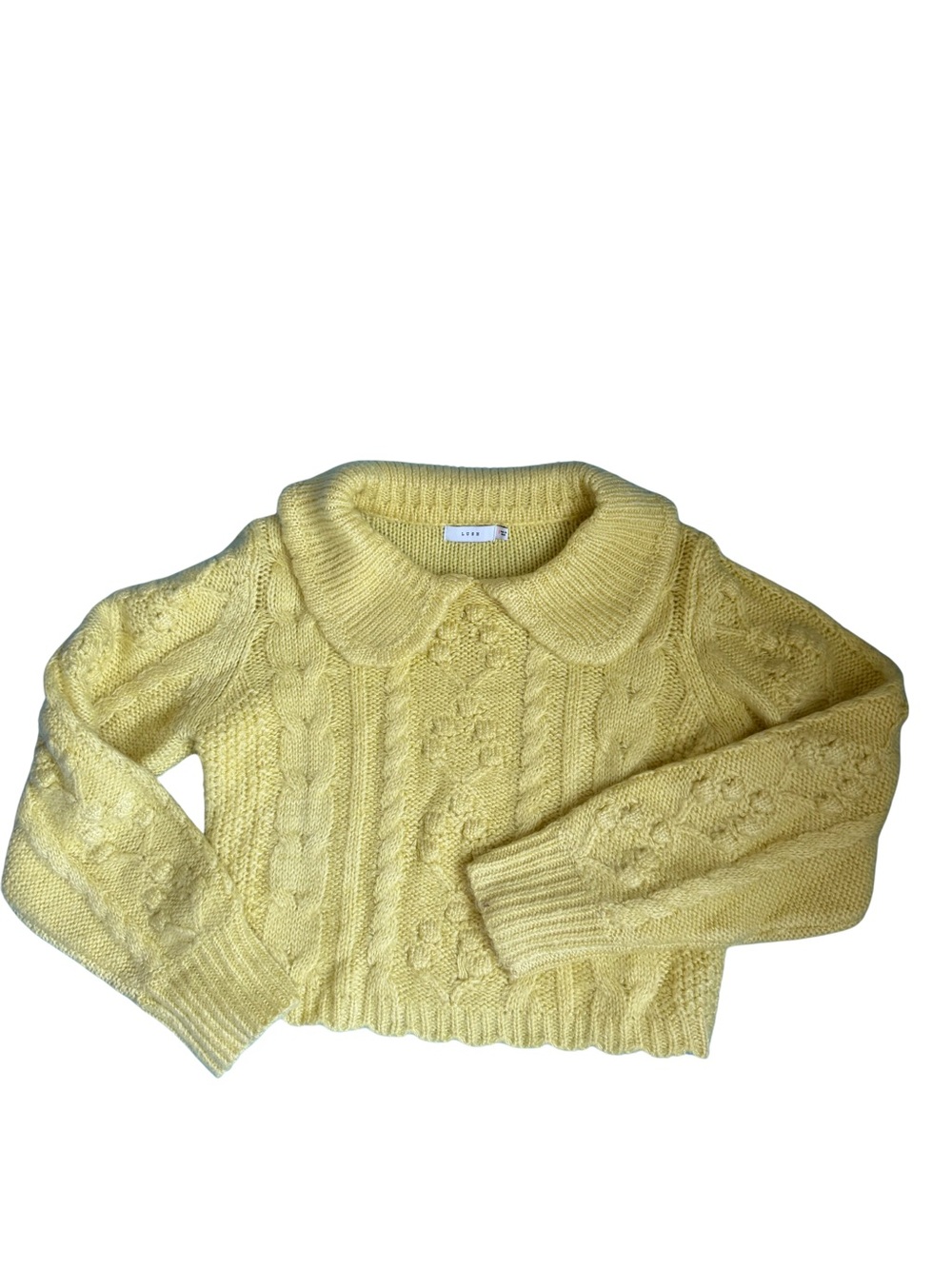 LUSH Yellow Cable Knit Cropped Sweater Small